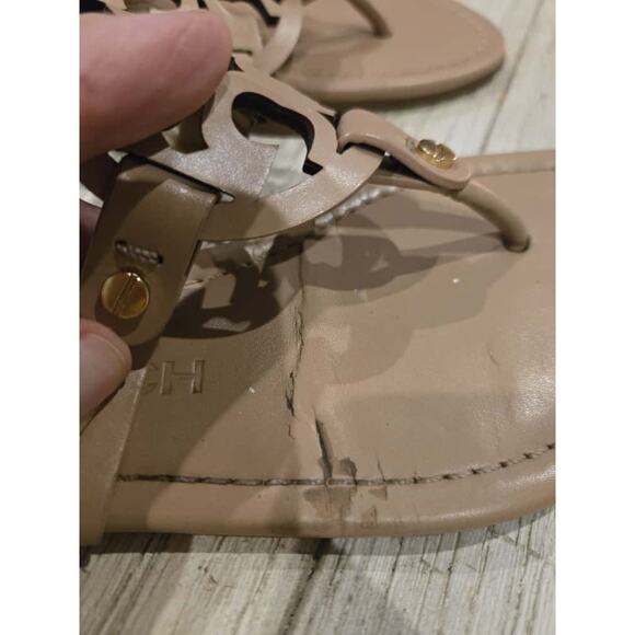 Tory Burch Miller Thong Sandals Women's Size 5.5 Beige w Flaw - Picture 5 of 7